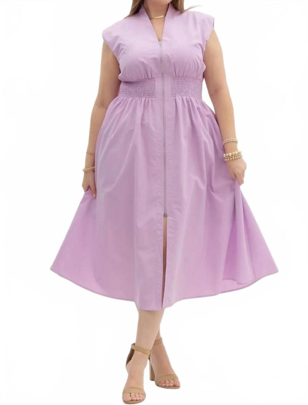 NEW ENTRO solid v-neck sleeveless midi dress in lavender